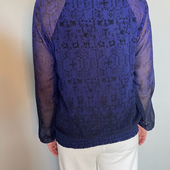 Blue Sheer Blouse Long Sleeve - Picture 2 of 3